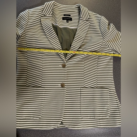 Talbots Aberdeen Striped Blazer Size 14 Olive Green White Knit Career Preppy - Picture 6 of 10